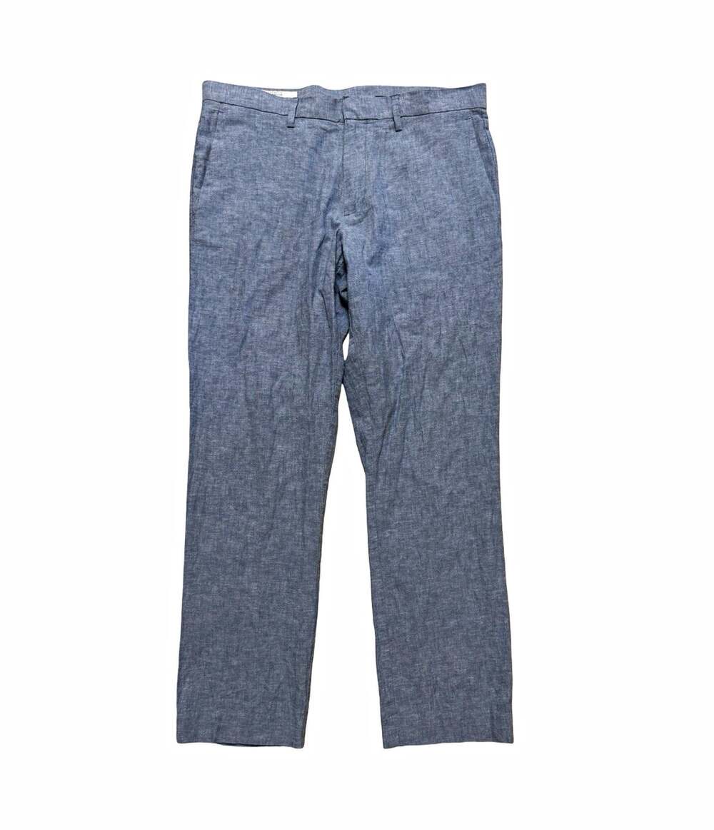 Perry Ellis Portfolio Mens 33W Blue Linen Cotton Chambray Slim Flat Front Pants
